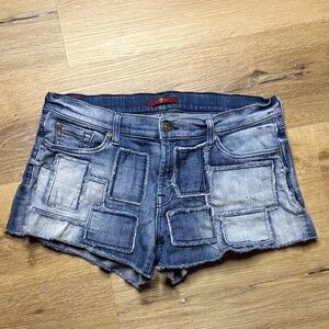 7 For All Mankind Blue Patchwork Jean Shorts